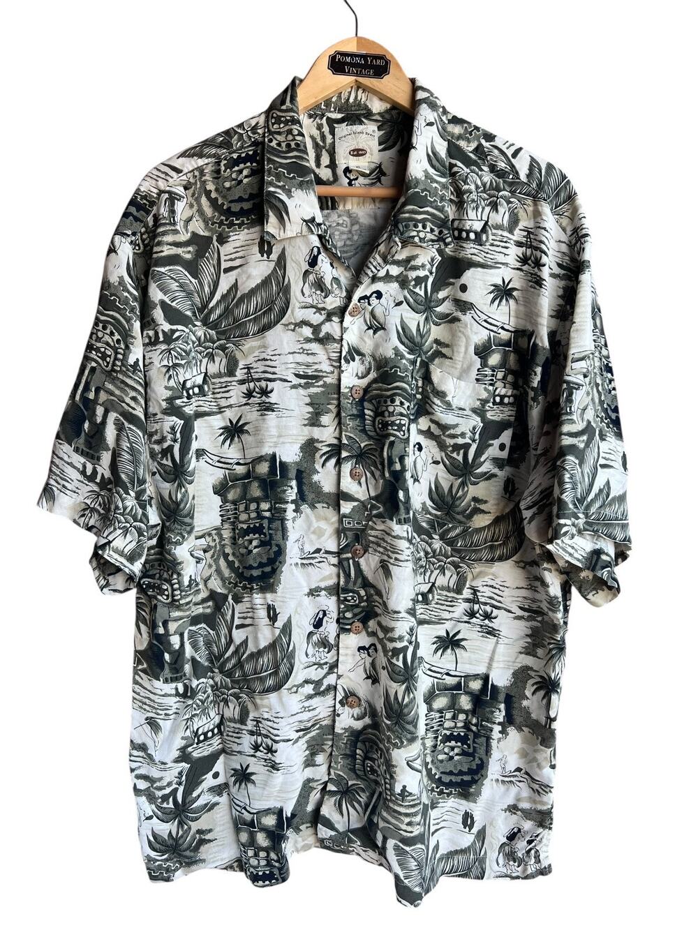 Original Island Sport Men's Vintage Tribal Tikki Hawaiian Shirt 100% Rayon XL